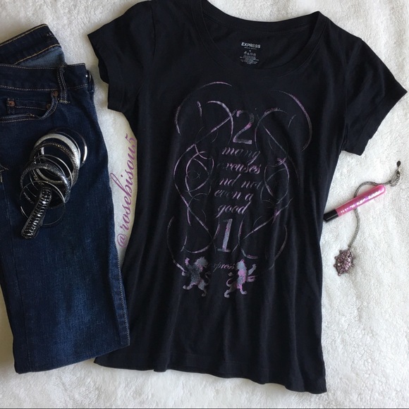 {EXPRESS} Graphic Refined Graphic Print Tee Black - Picture 2 of 7